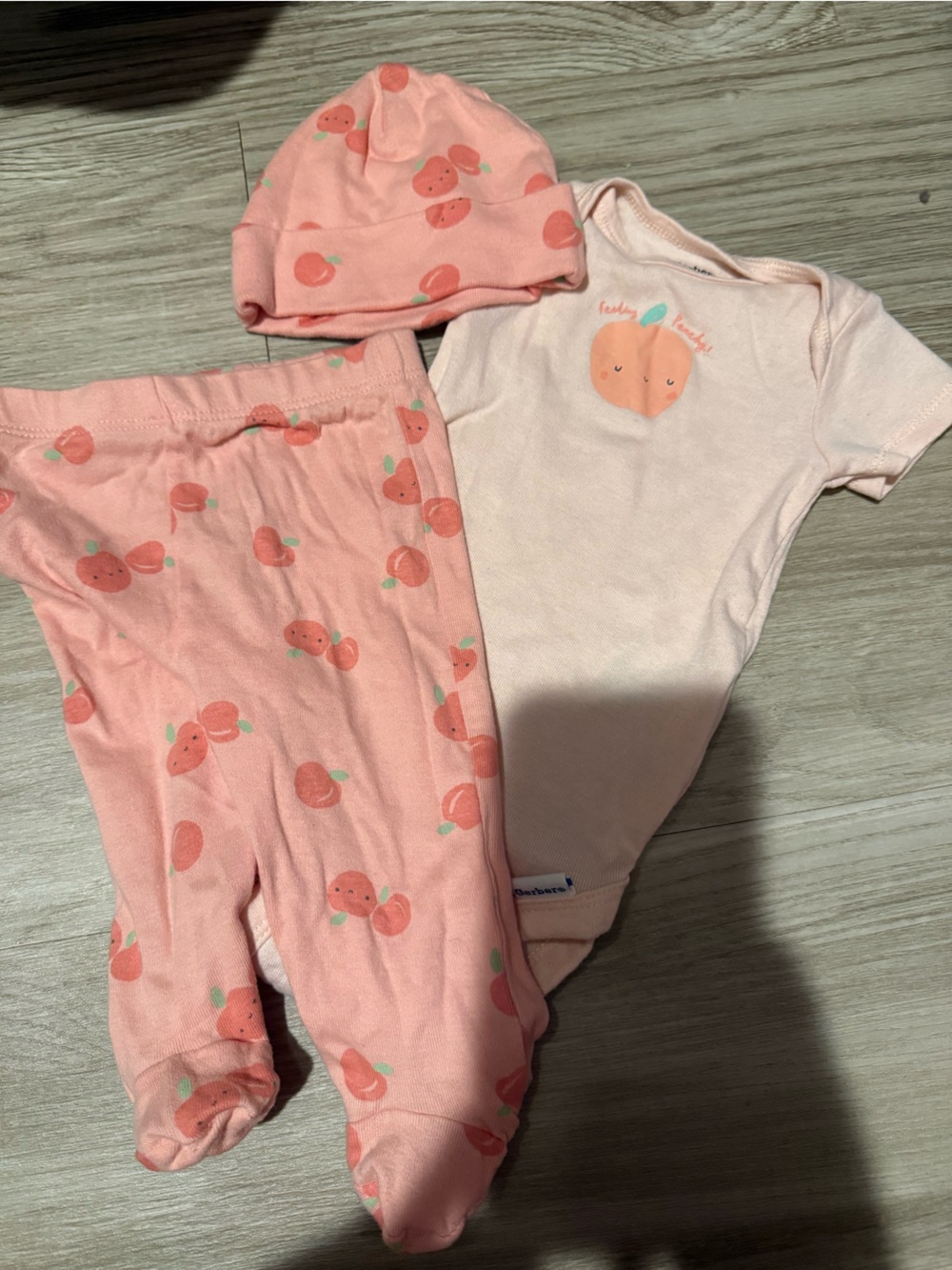 Gerber Peach Print Pink Baby One-Piece Set with Hat & Footed Pants